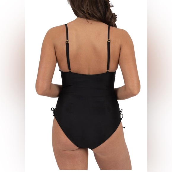 RACHEL RACHEL ROY Solid Side Lace Black One Piece Swimsuit Size Small 4-6)NWT - Picture 3 of 11